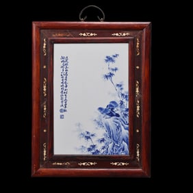 Hanging screen with blue and white porcelain paintings by Wang Bu, a 20th-century Chinese art