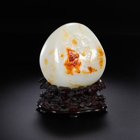 Chinese Qing Dynasty Hetian white jade ornament with skin