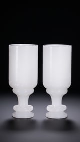 A pair of Chinese Qing Dynasty Hetian white jade cups