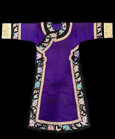 Purple jacquard longevity and auspicious patterns cloak from the Qing Dynasty, China