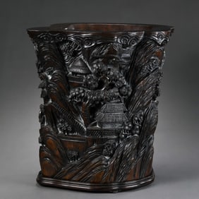 Chinese Qing Dynasty Agarwood Carved Brush Holder