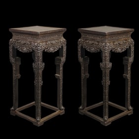 A pair of Chinese Qing Dynasty flower tables