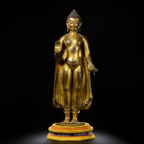 Chinese Ming Dynasty Gilt Bronze Standing Buddha Statue