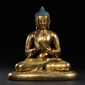 Chinese Ming Dynasty Gilt Bronze Seated Buddha Statue