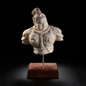 Half-length white marble statue of a Heavenly King from the Tang Dynasty in China