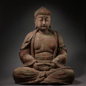Chinese Song Dynasty wooden painted seated Buddha statue