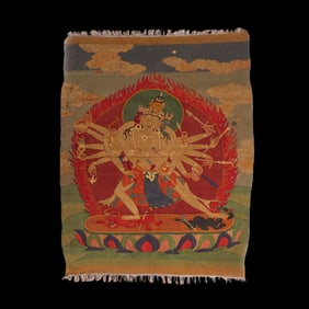 Silk tapestry of Buddhist statues from the Qing Dynasty in China