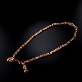 Chinese Liao Dynasty Gold-plated Agate Necklace