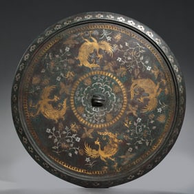 Chinese Warring States Period Inlaid Gold and Silver Bronze Mirror