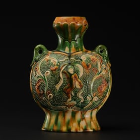 Chinese Tang Dynasty Tricolor Glazed Double-Handled Flat Flask