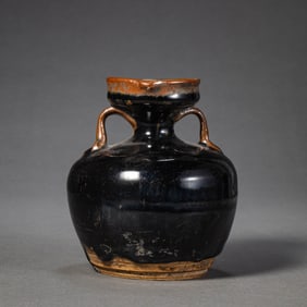 Northern Song Dynasty Cizhou Kiln Black Glazed Double-Handled Flamed Bottle