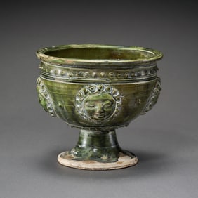 Chinese Sui Dynasty Green Glazed Appliquéd Stem Cup