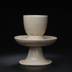 A set of white porcelain stem cups from the Gongxian kiln of the Tang Dynasty, China.