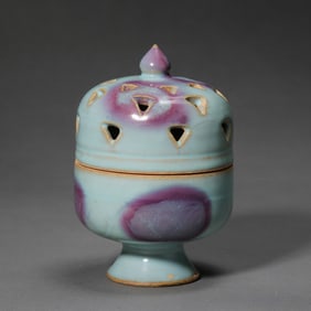 Northern Song Dynasty Jun Kiln Sky Blue Glazed Incense Burner with Red Lid