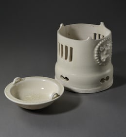 Tang Dynasty Chinese Gongxian Kiln White Porcelain Tea Set with Molded Appliqué