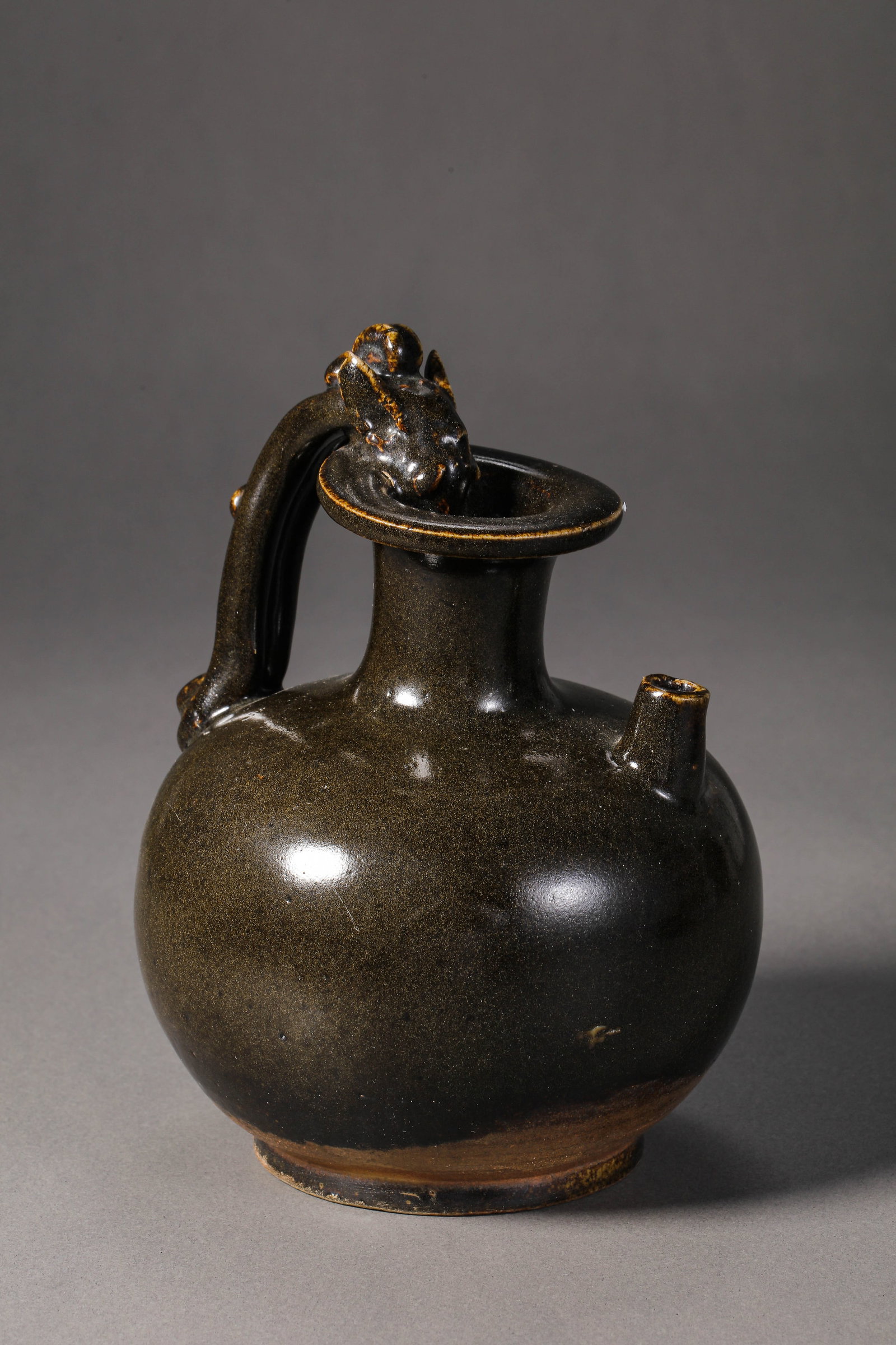 Black-glazed dragon-handled ewer from Gongxian kiln, Tang Dynasty, China (1 of 8)