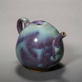 Northern Song Dynasty Jun ware sky-blue glazed melon-shaped ewer with red accents
