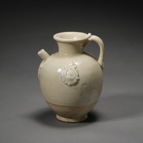 White porcelain ewer with applied decoration from Gongxian kiln, Tang Dynasty, China