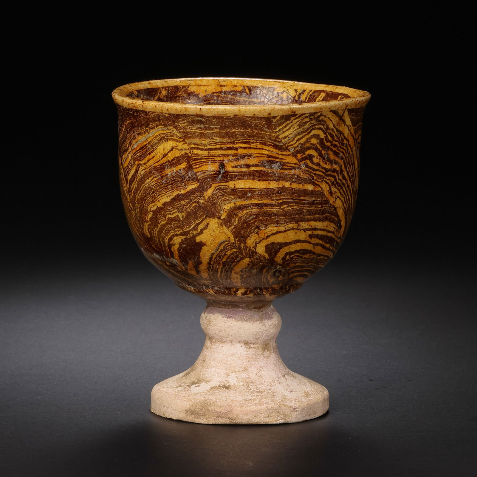 Chinese Tang Dynasty Yellow Glazed Marbled Stem Cup (1 of 7)