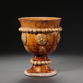 Chinese Sui Dynasty Yellow Glazed Appliqué High-Footed Cup
