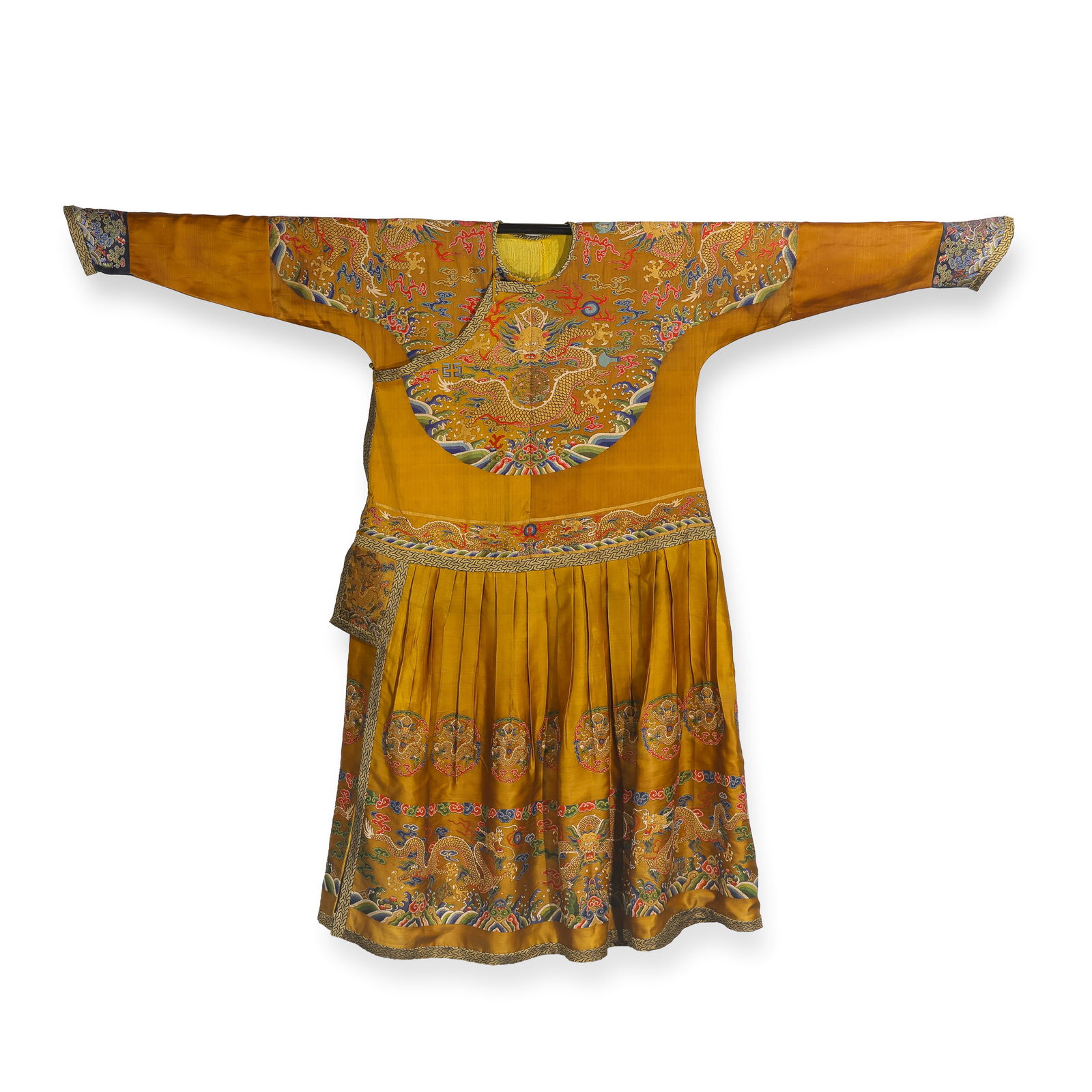 A MAGNIFICENT AND RARE IMPERIAL YELLOW-GROUND 'KESI' NINE-DRAGON ROBE,JIFUQING DYNASTY, 19TH CENTURY (1 of 14)