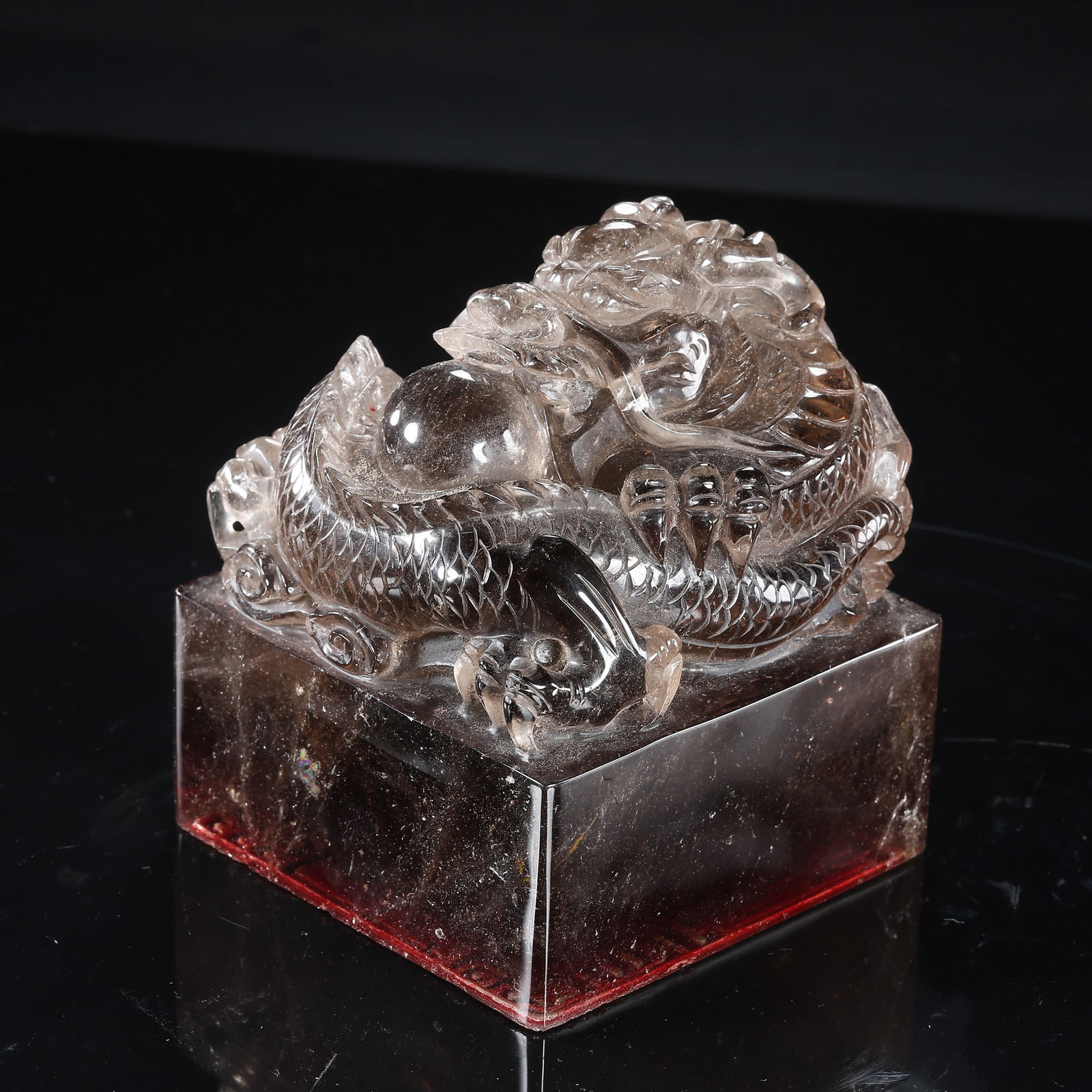 A MAGNIFICENT AND MONUMENTAL ROCK CRYSTAL 'DRAGON AND PEARL' SEALMARK AND PERIOD OF QIANLONG (1 of 6)