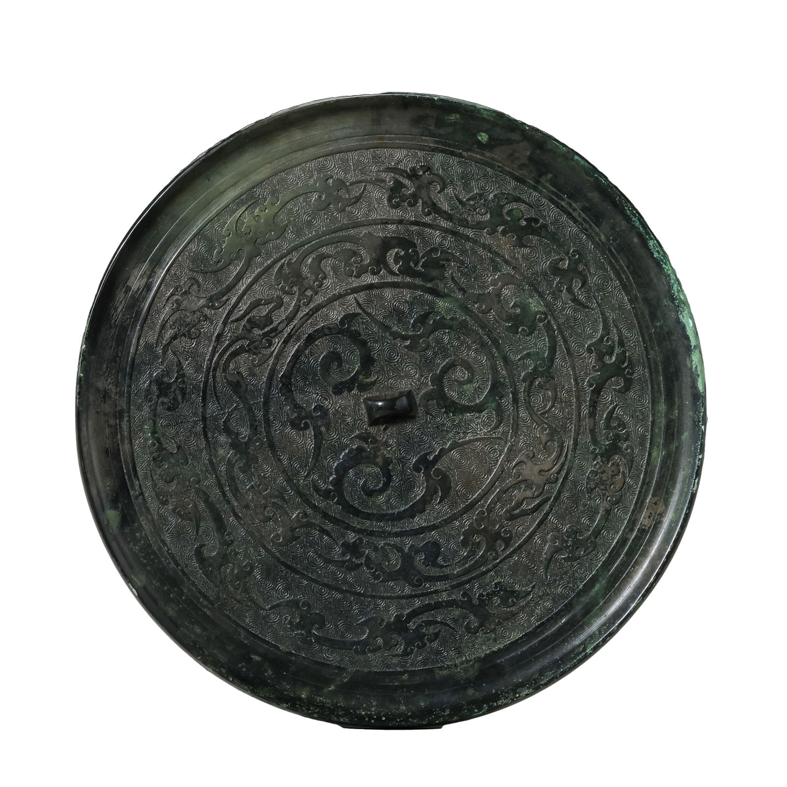 RARE BRONZE 'FEATHER-AND-GEOMETRY' PATTERN MIRRORWARRING STATES PERIOD (C. 5TH – 3RD CENTURY BC) (1 of 8)