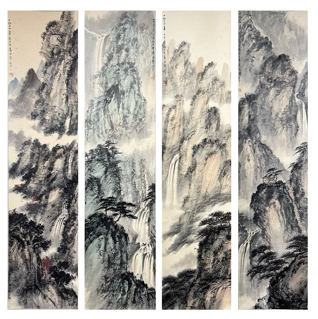 FU BAOSHI (1904-1965): Ink on Paper, A Set of Four Hanging Scrolls, Mounted Dimensions Image Size (Individual Scroll ):Height : 136.0 cm (53.54 in.)Width : 32.0 cm (12.59 in.)*If you win the item, we will provide customized