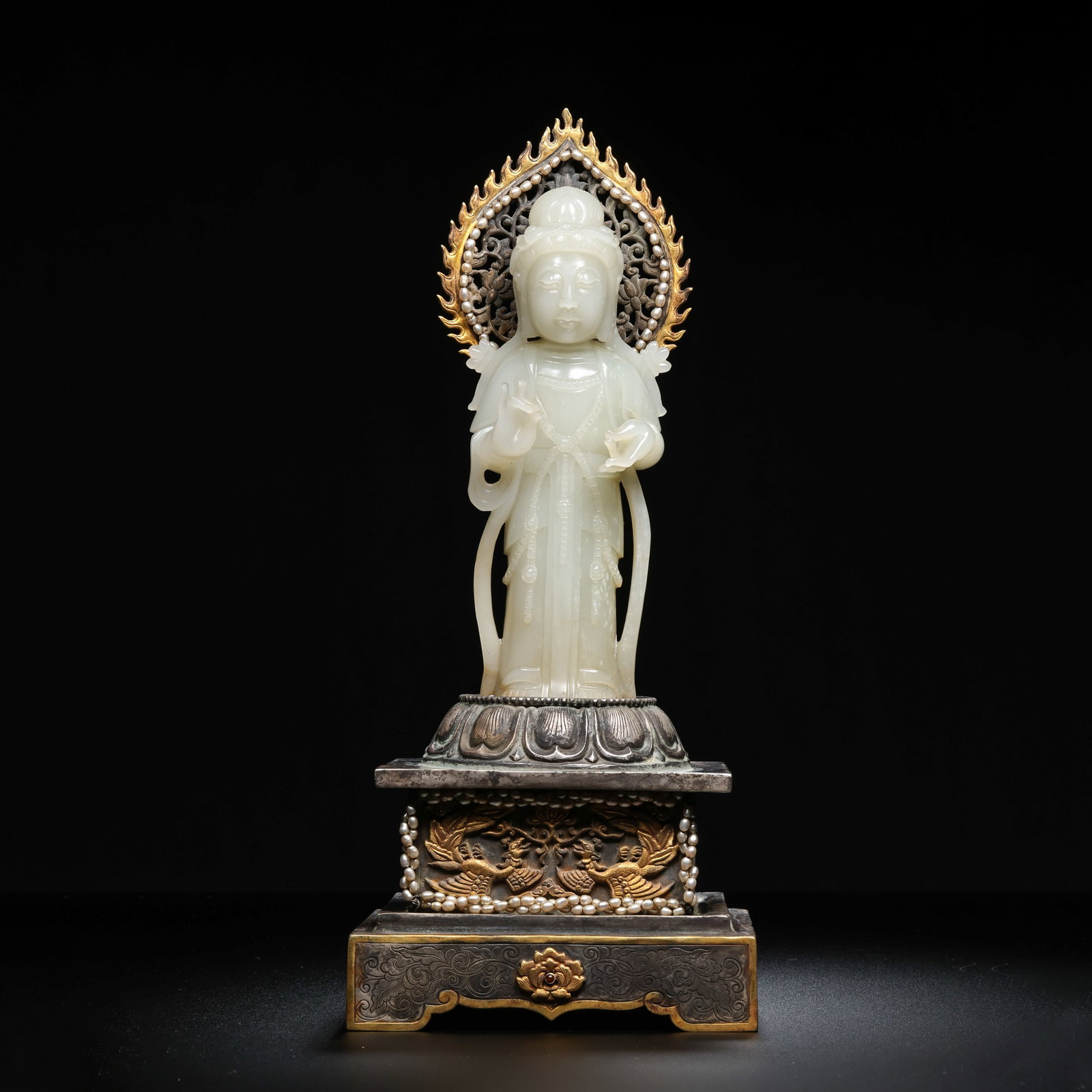 A standing Guanyin statue made of silver-gilt inlaid with Hetian white jade from the Yuan Dynasty in (1 of 15)
