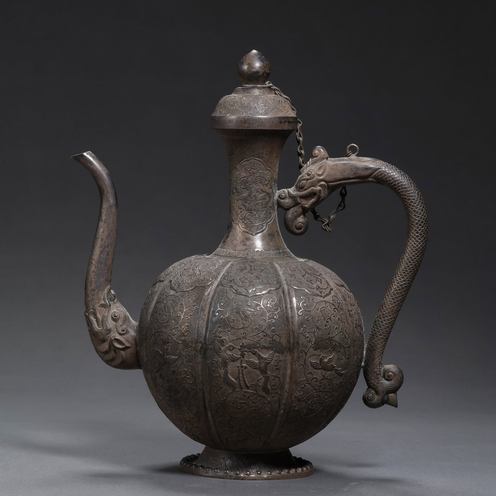 A pure silver ewer with a dragon handle from the Liao Dynasty in China (1 of 12)