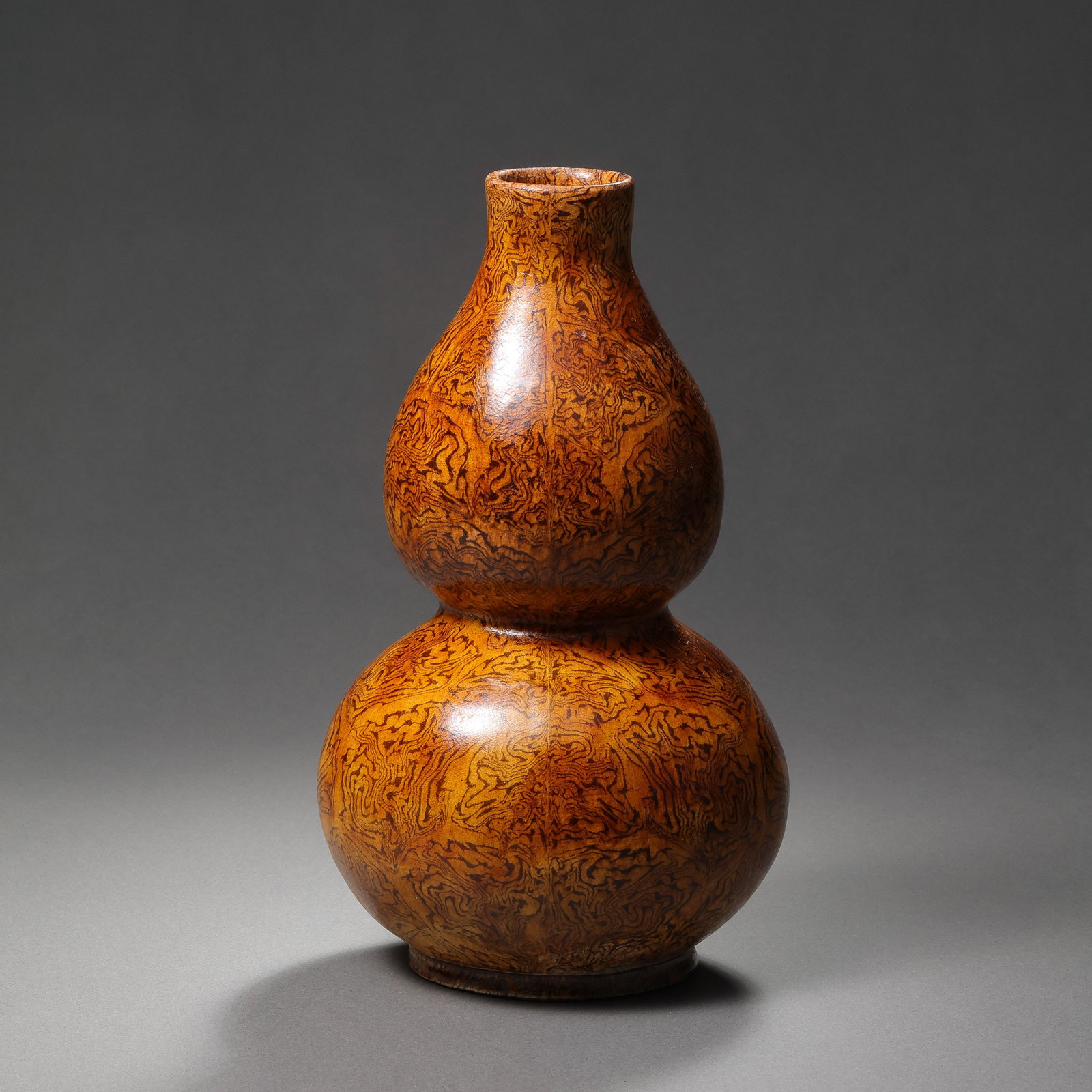Chinese Tang Dynasty Yellow Glazed Gourd-Shaped Bottle: H. 18 cm.