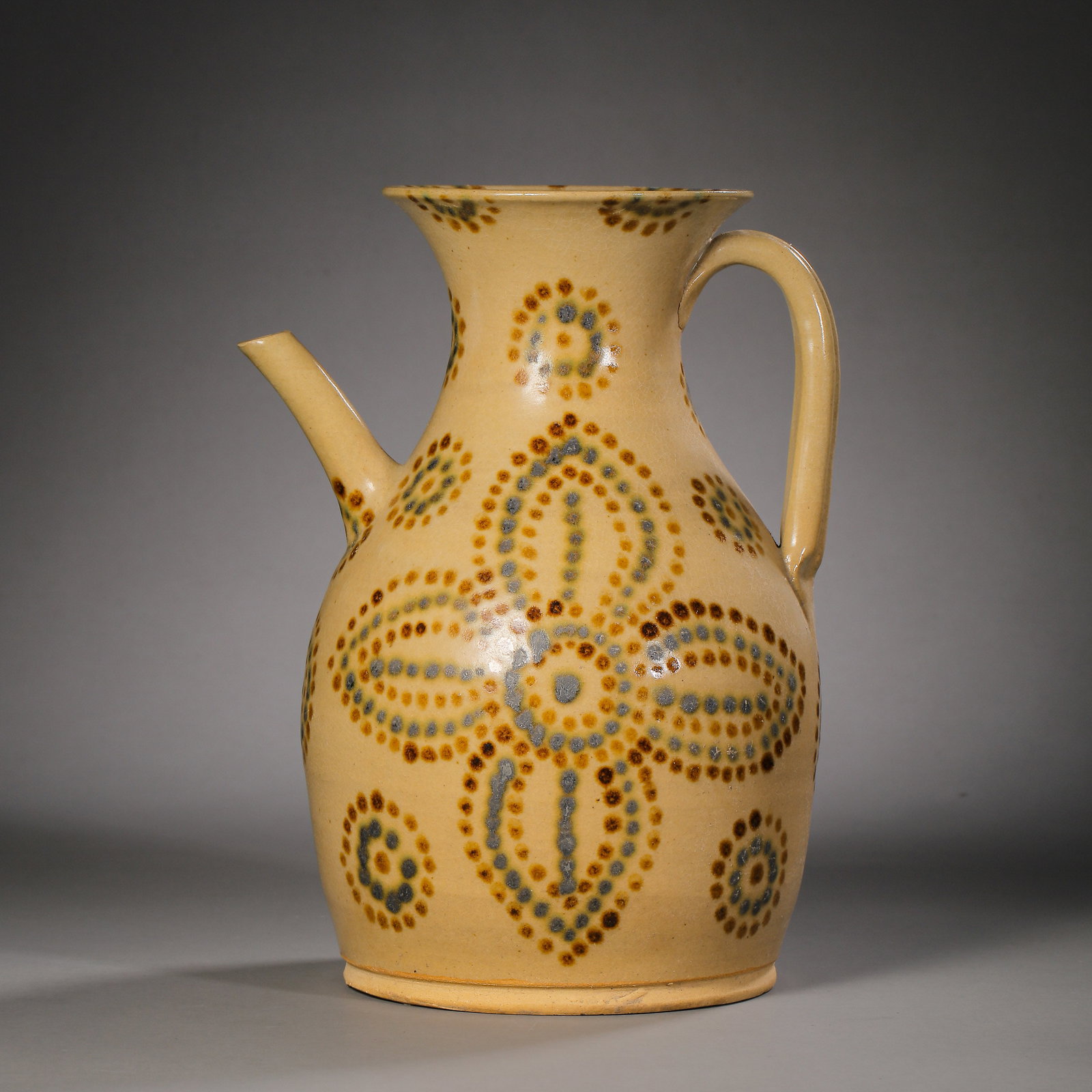A painted ewer from the Changsha kiln in the Tang Dynasty, China.: H . 21 cm . D .9.5 cm .