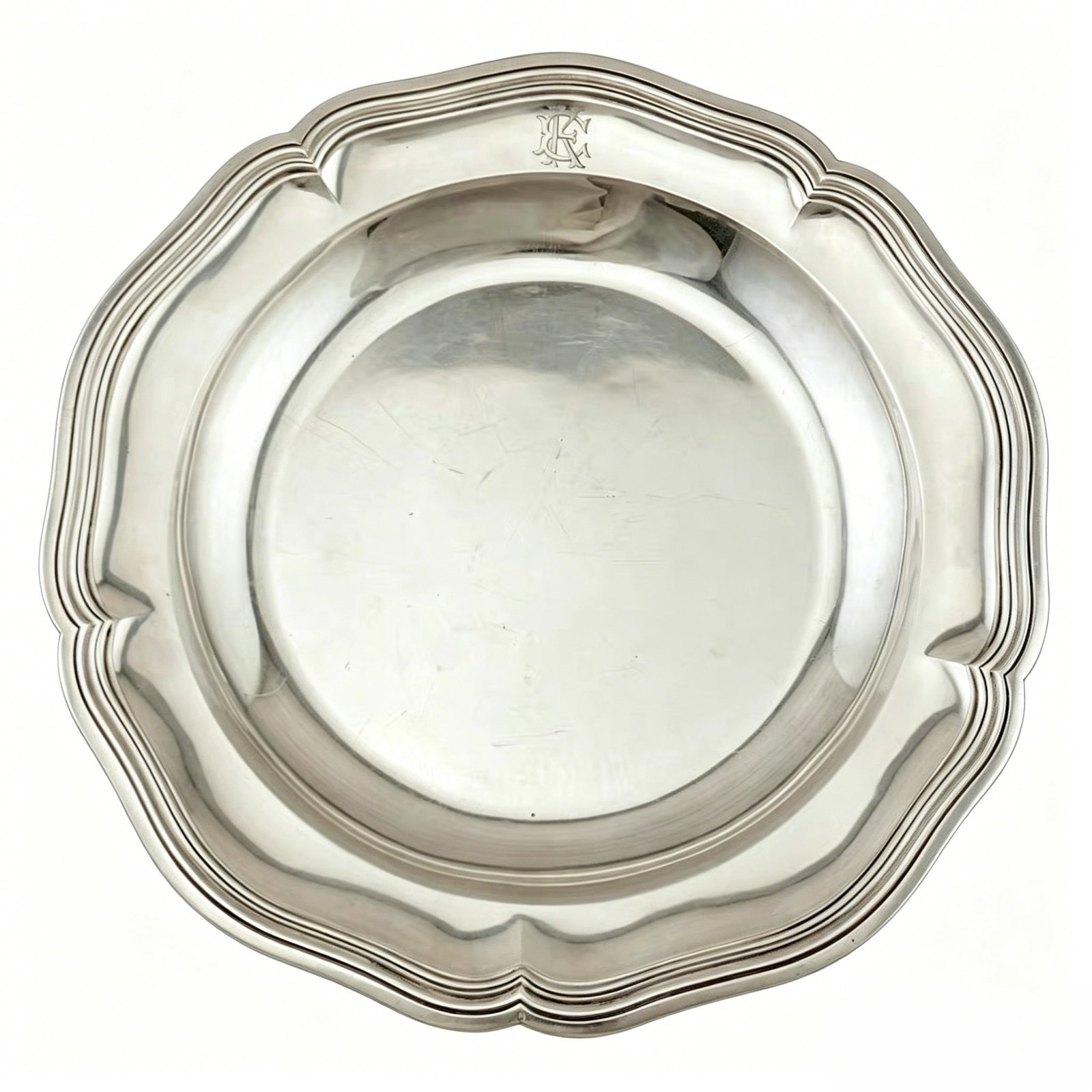 French Neoclassical Scalloped Monogrammed Sterling Silver Large Dinner Platter (1 of 6)