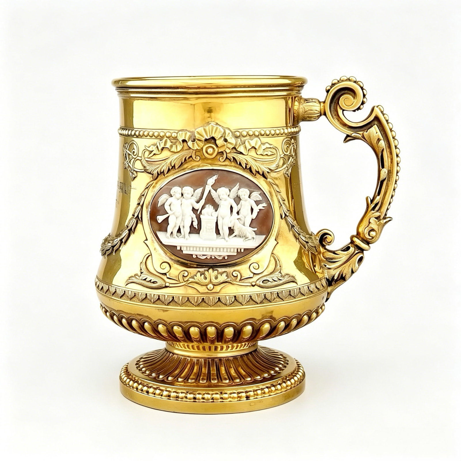 Victorian Gilded Solid Silver Commemorative Tankard Inlaid with Shell Cameos, London, 1876 (1 of 9)
