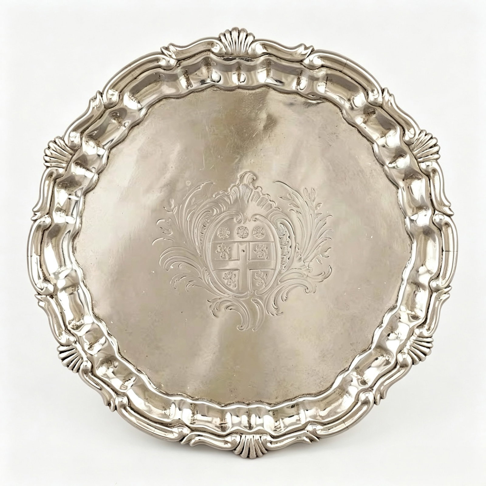 1748 George II Period Rococo Armorial Sterling Silver Three-Footed Salver (1 of 5)