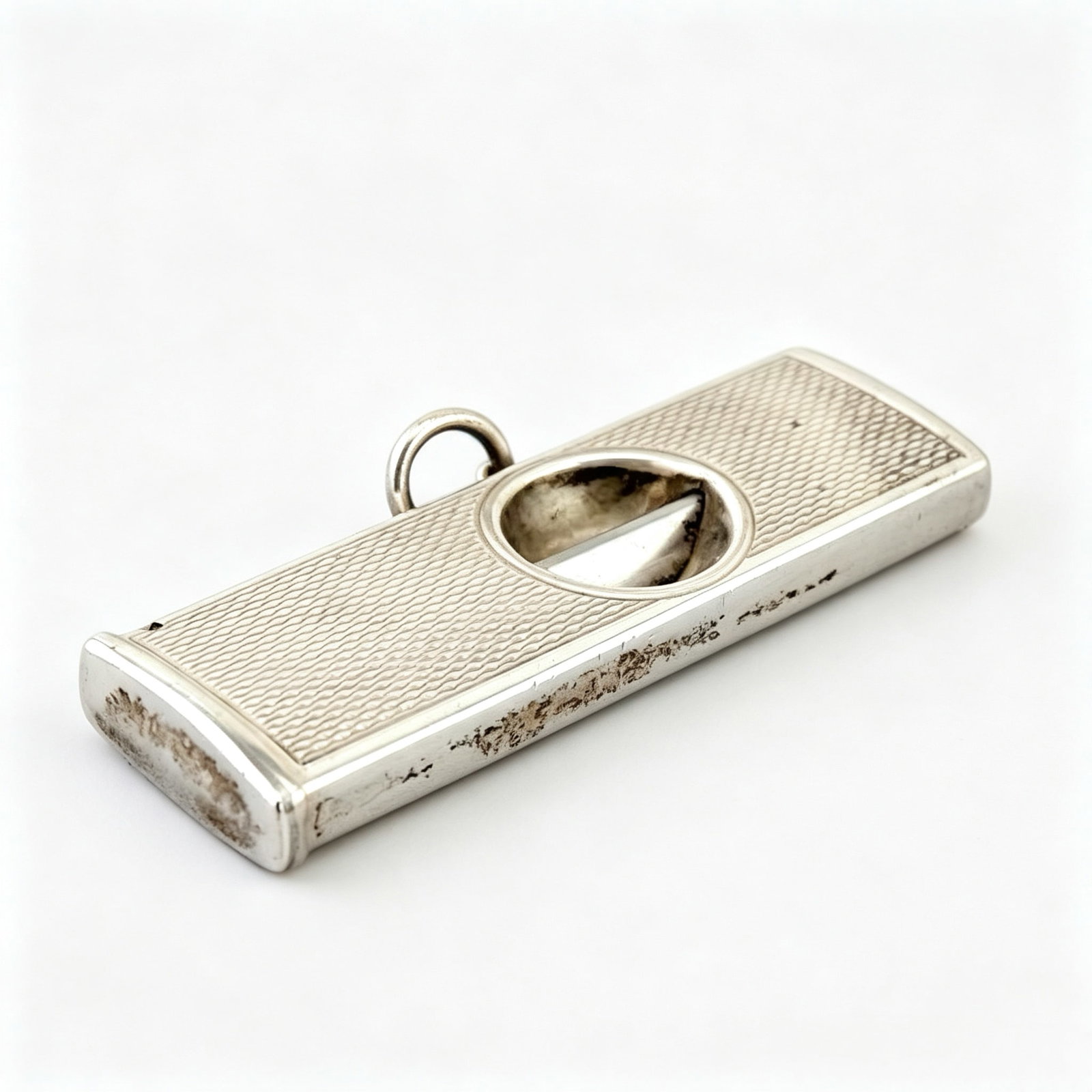 English Edwardian Engine-Turned Solid Silver Portable Cigar Cutter (Antique European Silver Smoking (1 of 7)