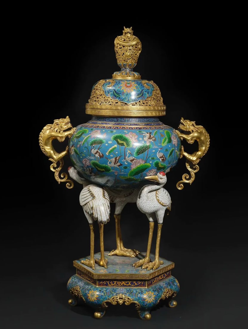 Qing Dynasty Cloisonné Tripod Incense Burner with Three Crane Feet (1 of 9)