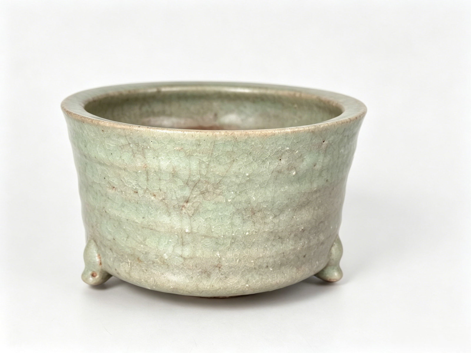 Yuan Dynasty Longquan Kiln Pink Celadon Tripod Censer in Ancient Lian Vessel Form with Horizontal (1 of 7)