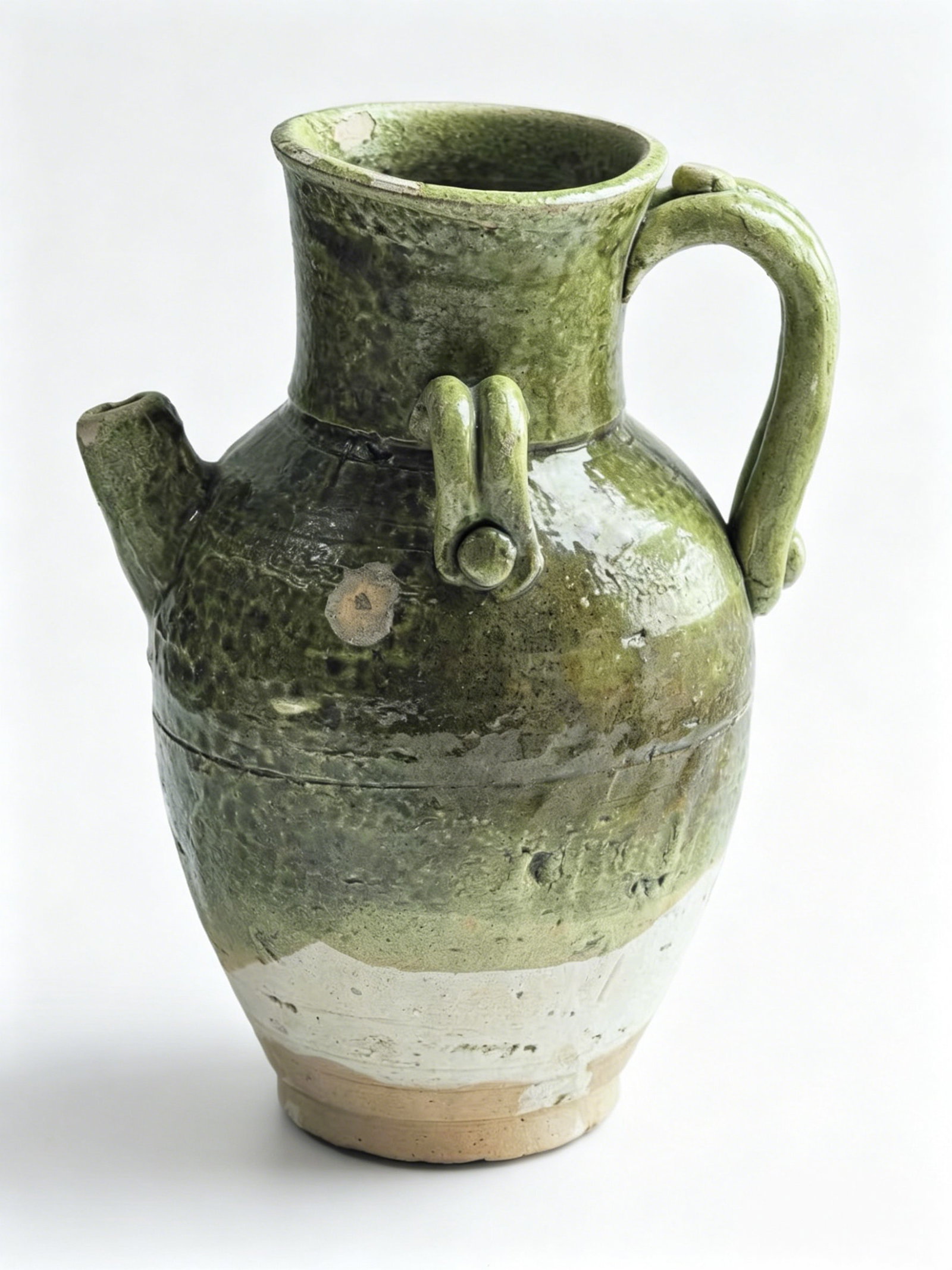 Late Tang Dynasty Southern Folk Kiln Lime-Based Green Glaze Double-Lug Wine Ewer (1 of 6)