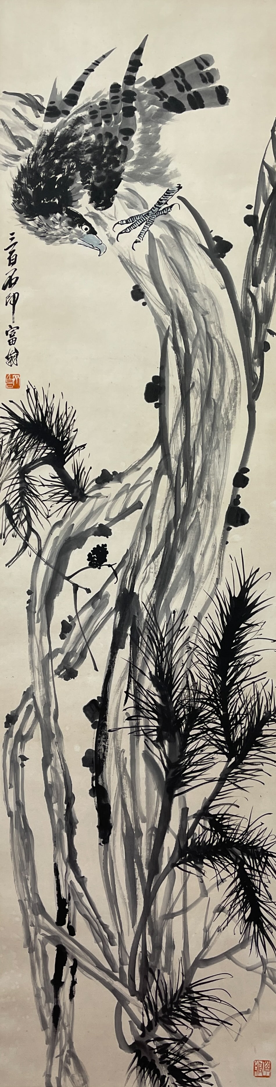 Qi Baishi's Pine Eagle Picture, hanging scroll on paper: 180*47cm