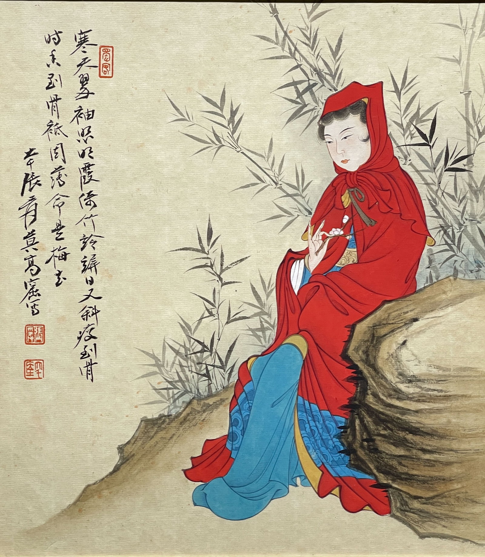 Zhang Daqian Bamboo and Stone Maid Frame on paper: 27*24cm