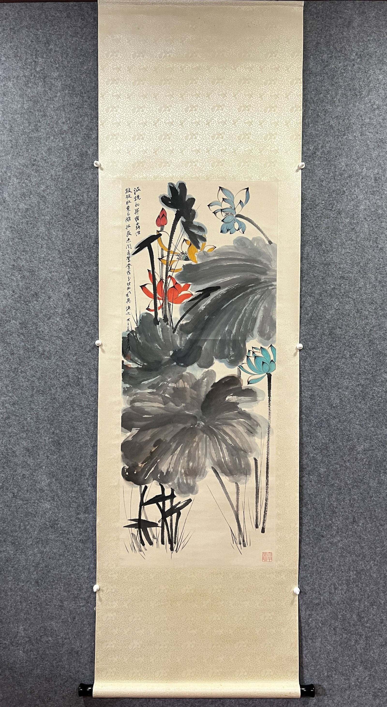 Zhang Daqian Colorful Lotus Picture, hanging scroll on paper (1 of 10)