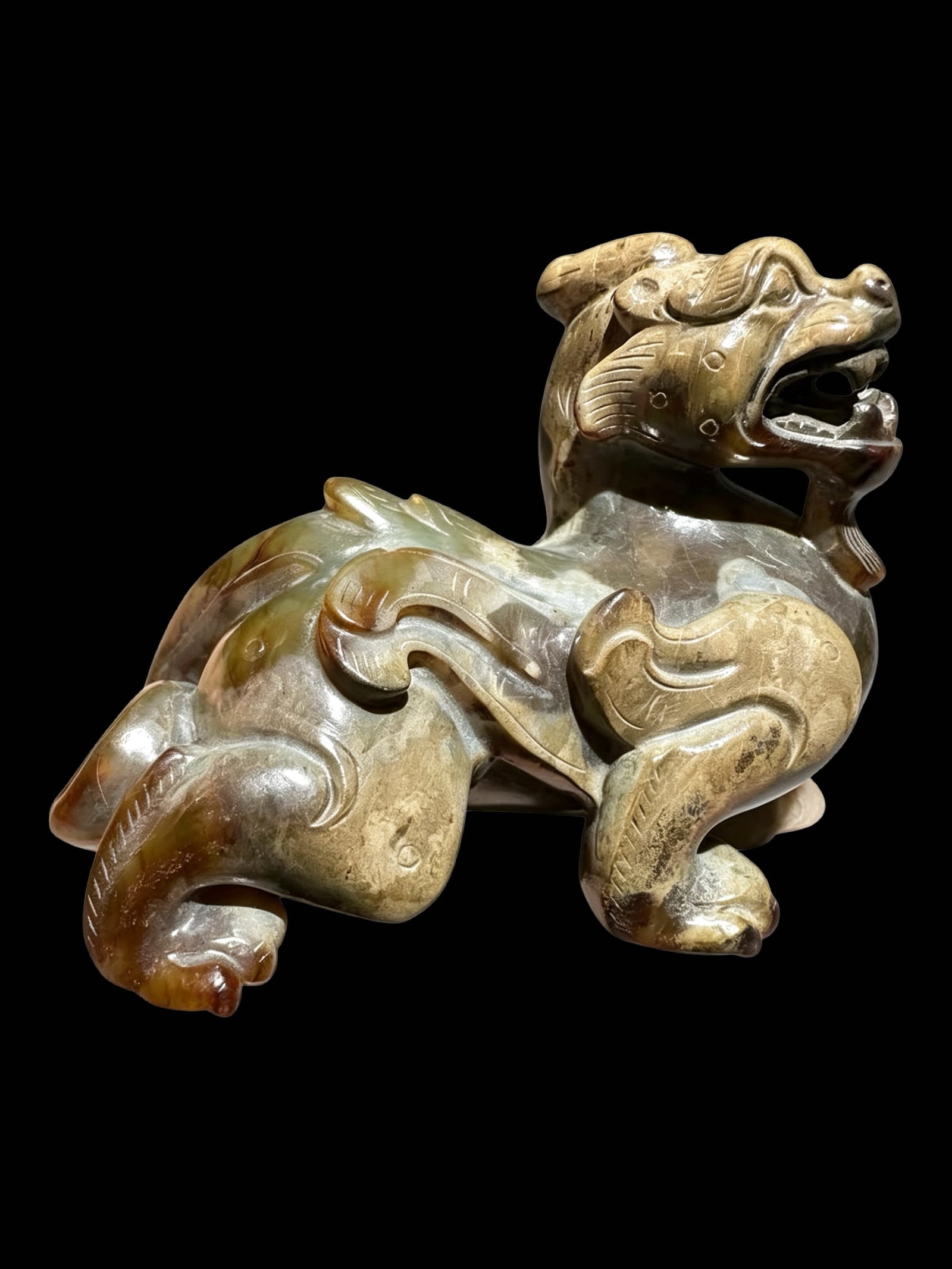Carved Round Hetian Celadon Jade Tianlu Evil-Repelling Mythical Beast Ornament (1 of 6)