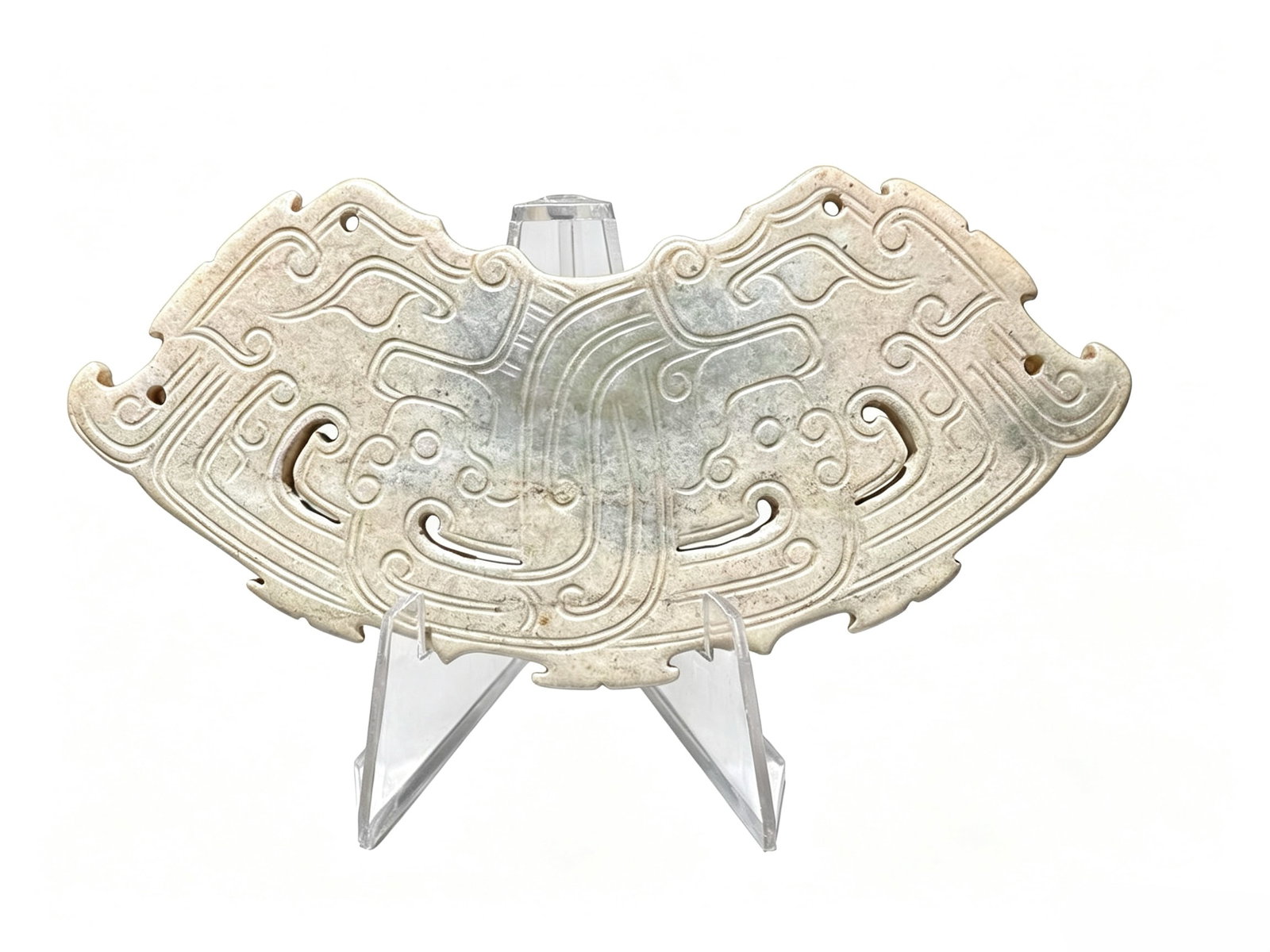 Hetian Pale Bluish-White Jade Huang with Double Dragon Motifs (Core Pendant of Western Zhou: Hetian Pale Bluish-White Jade Huang with Double Dragon Motifs (Core Pendant of Western Zhou Composite Jade Assemblage)Proposed Date: Western Zhou Openwork Jade Huang with Dragon PatternsDimensions: