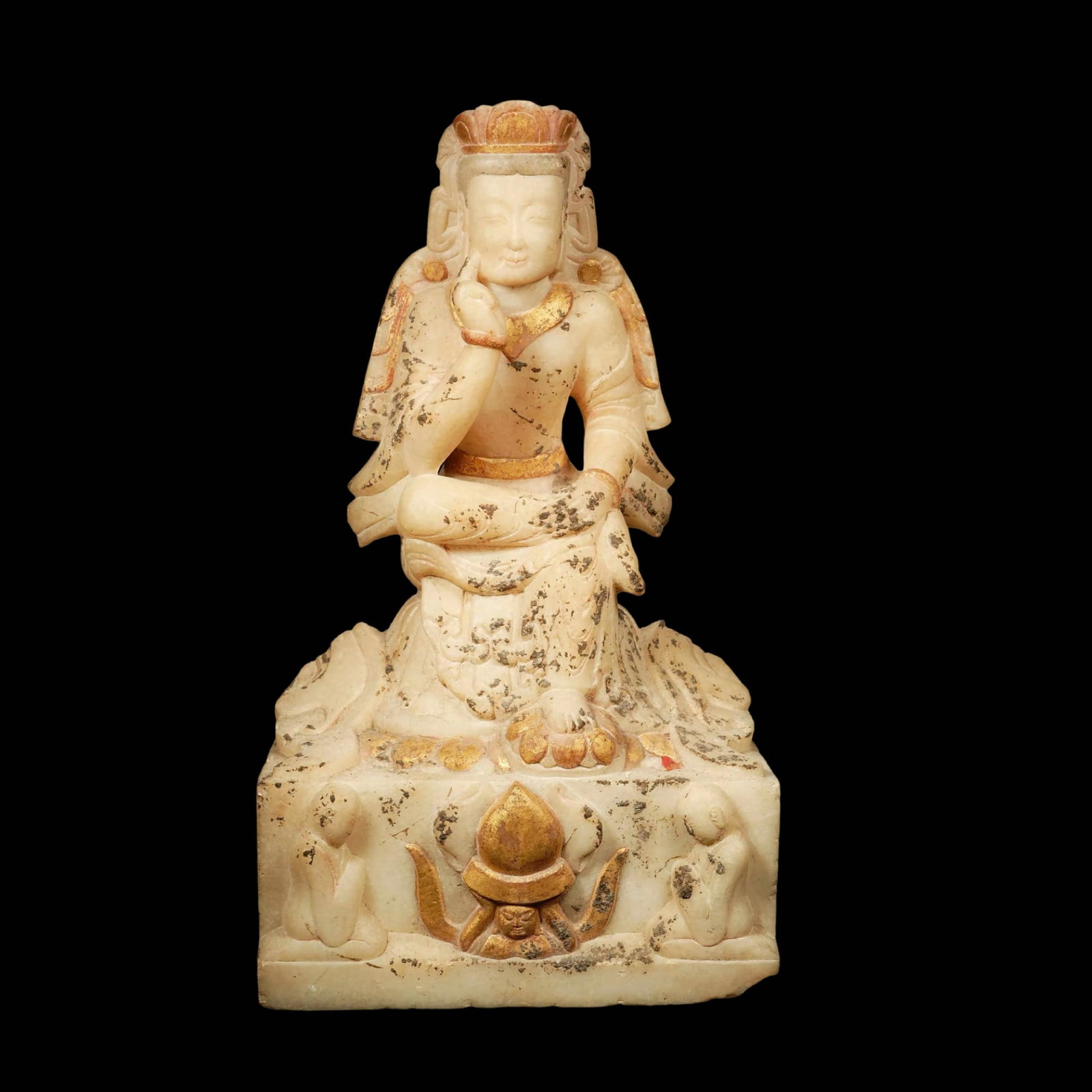 White Marble Gilded and Painted Seated Pensive Bodhisattva, Northern Qi Dynasty (1 of 7)