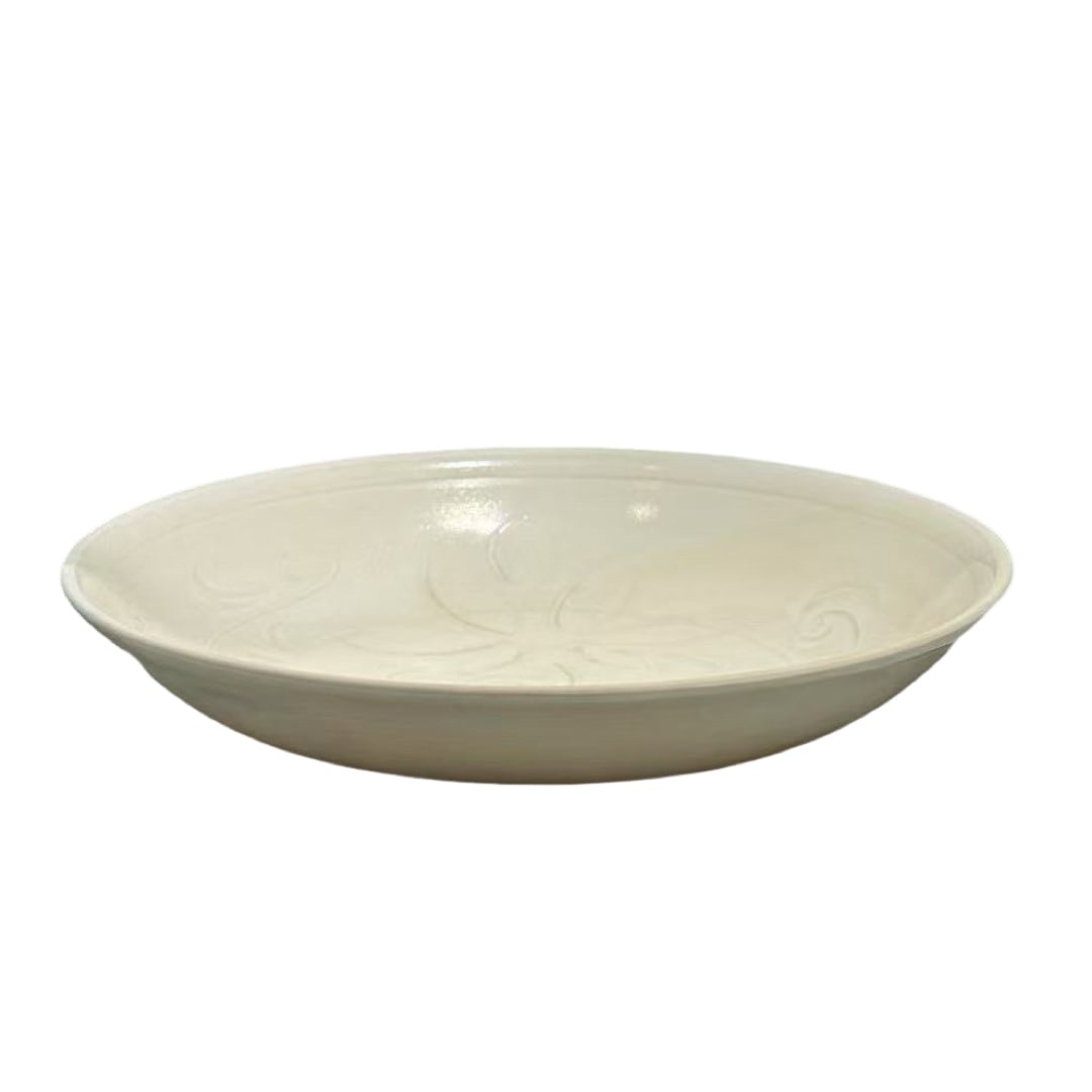 Song Dynasty Ding Kiln Plate (Ding Kiln, Quyang, Hebei Province): DimensionsDiameter: 14.5 cm (5.71 inches); Height: 3.2 cm (1.26 inches)Core Identification StandardsGlaze and Clay BodyThe whole vessel is enveloped in white glaze suffused with faint beige-yellow und