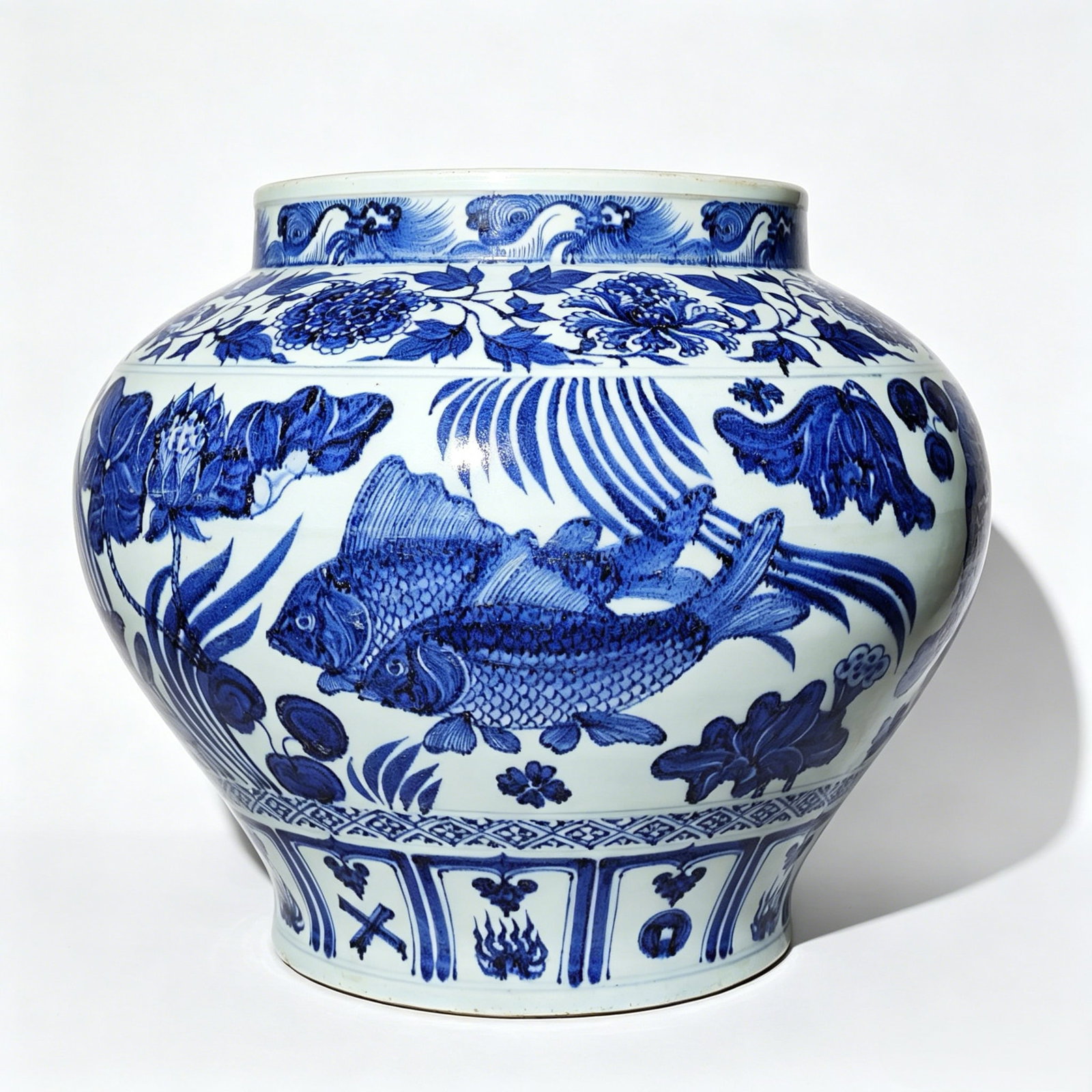 Blue and White Porcelain Jar with Lotus Pond and Fish Motifs (1 of 7)