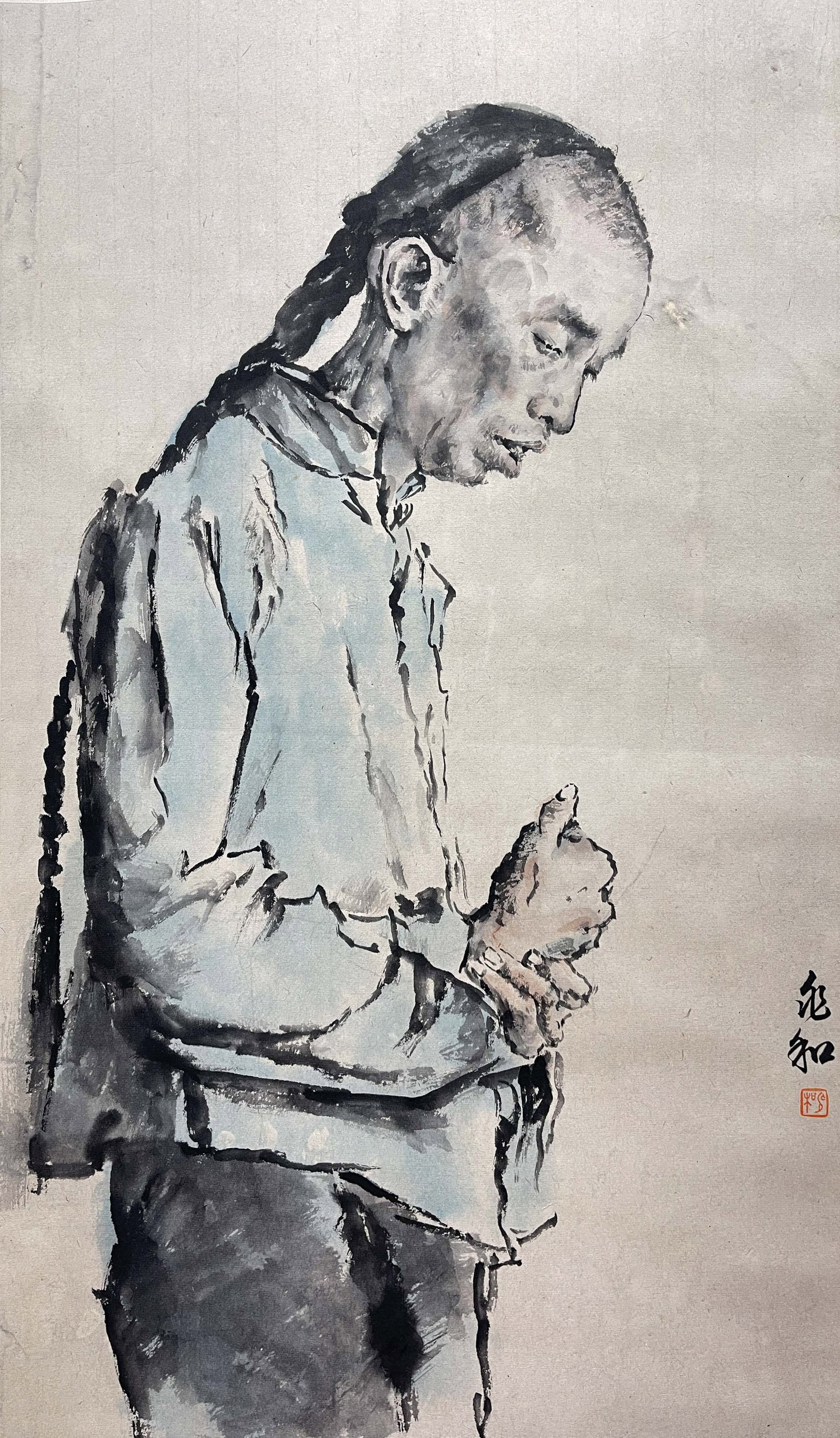 Jiang Zhaohe's portrait of Ah Q, hanging scroll on paper (1 of 6)