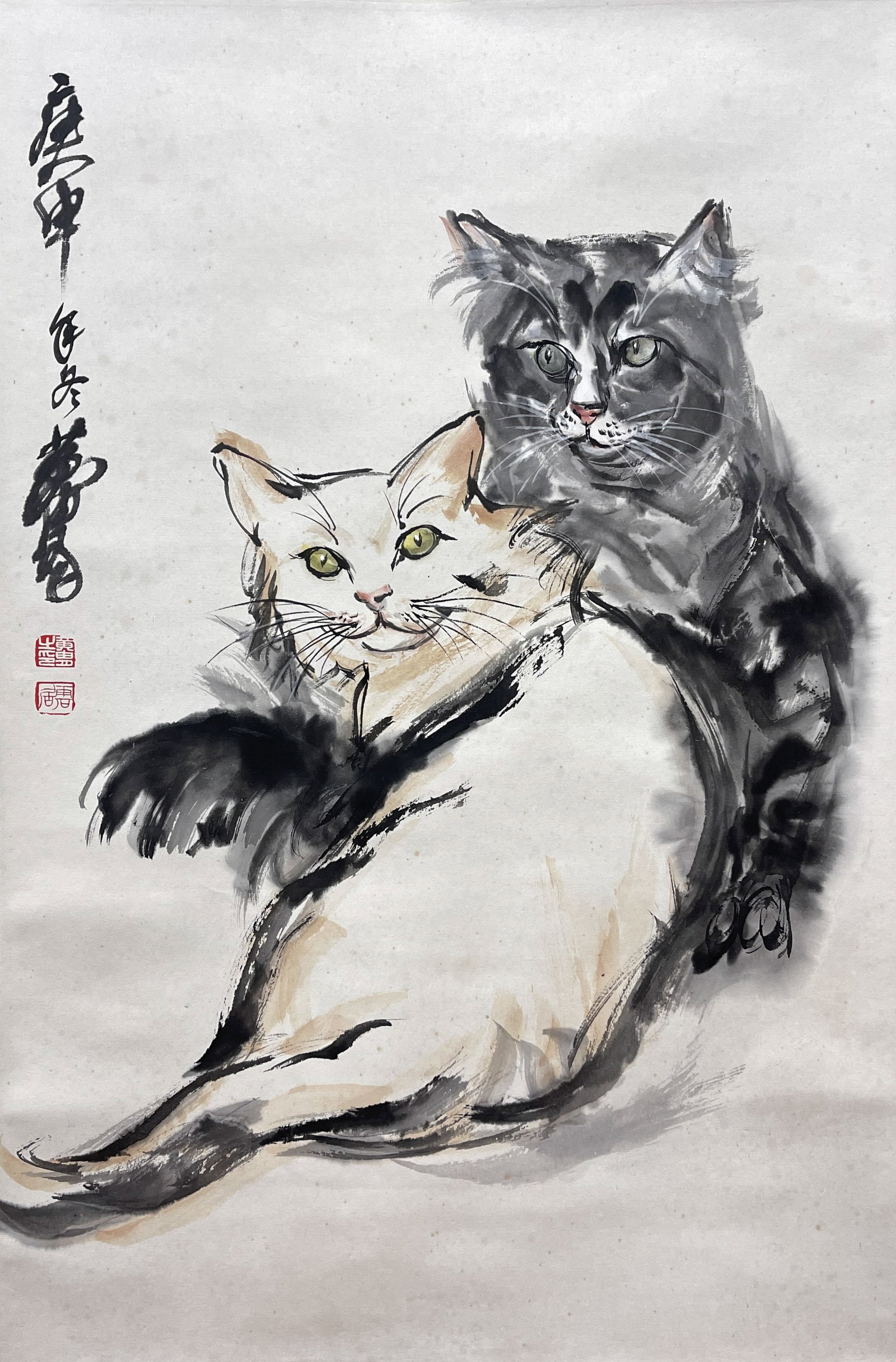 Huang Zhou, Two Cats, Hanging Scroll on Paper (1 of 4)