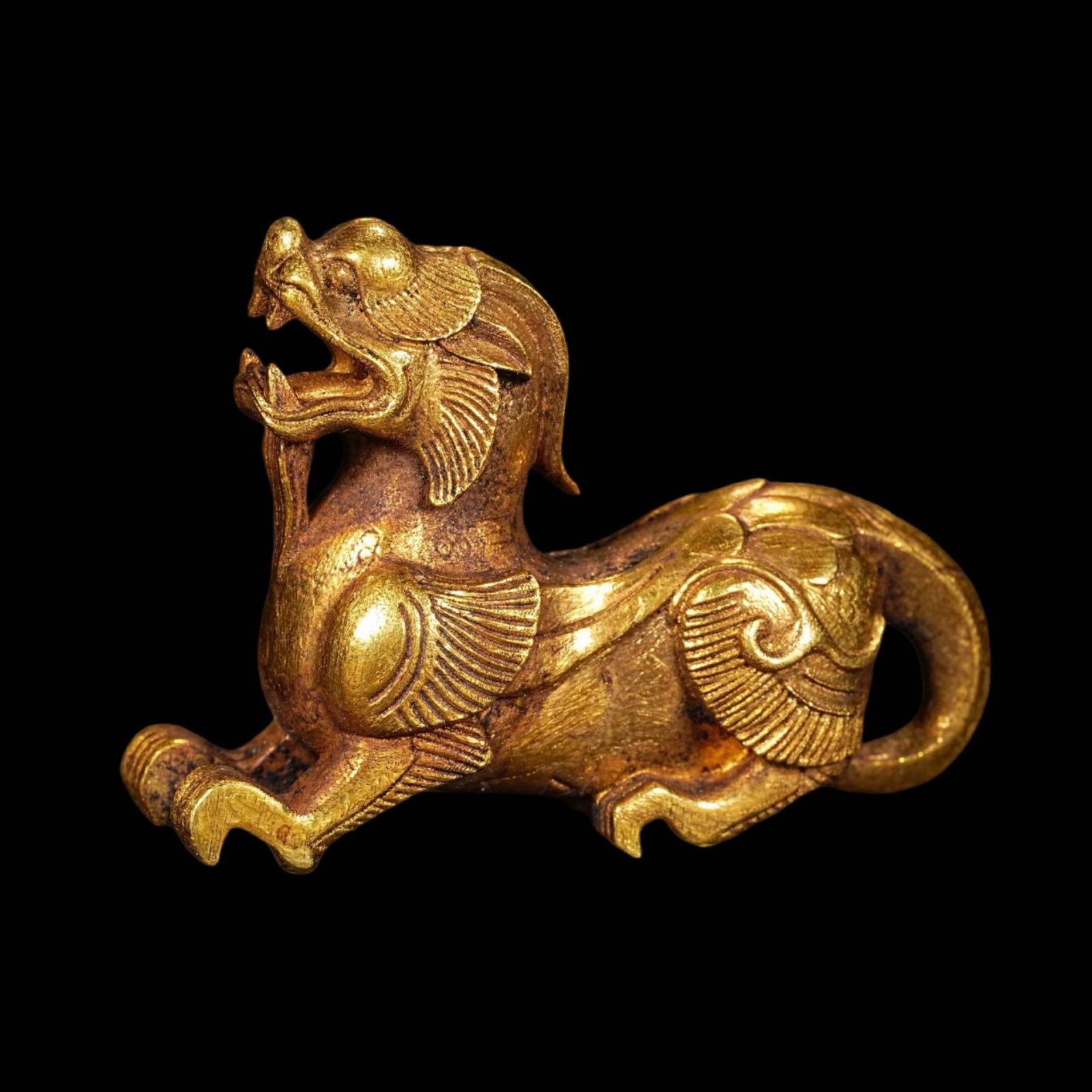 Small Gilt Bronze Evil-Warding Beast, Han Dynasty (1 of 5)